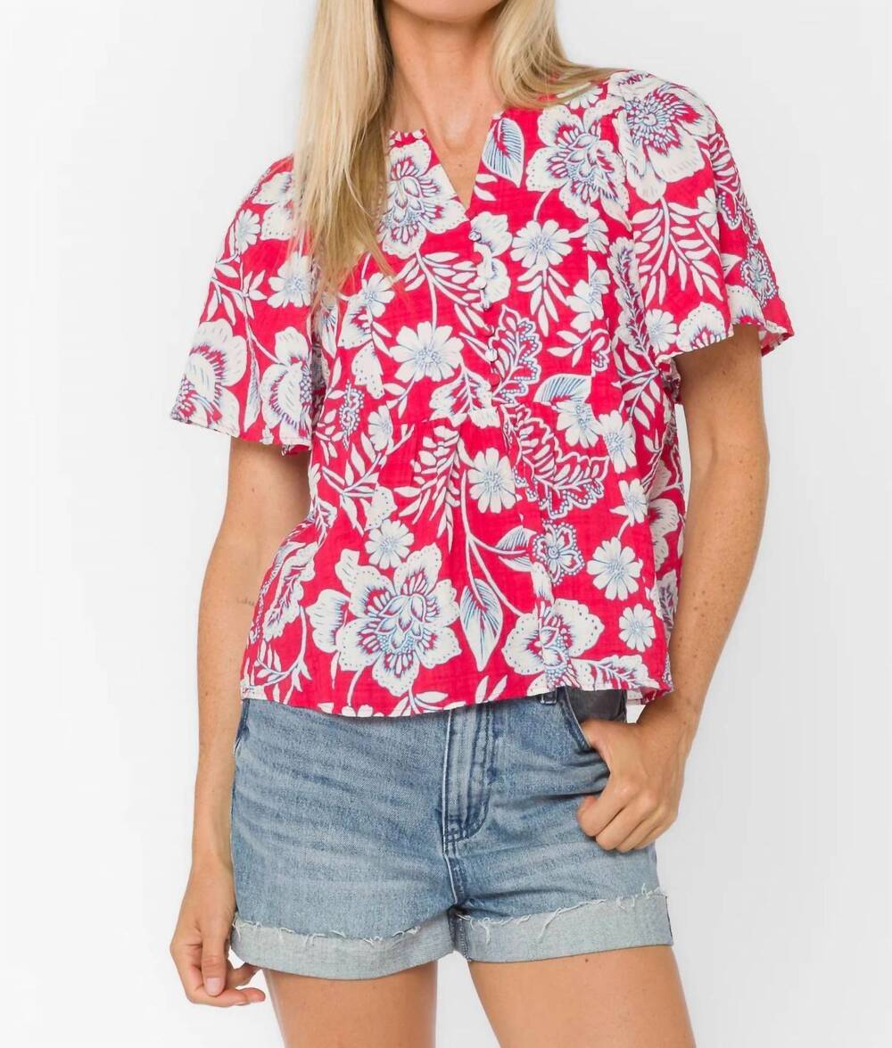 NEW VELVET HEART quency top in raspberry floral garden